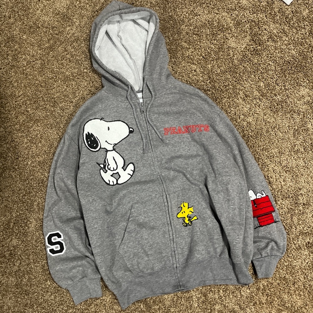 Gray Peanuts Hoodie with Snoopy and Woodstock